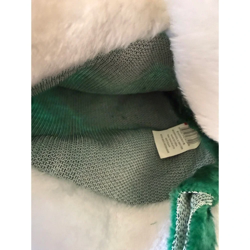 VTG Santa's Best Green Plush Faux Fur Christmas Stockings Set of 2 White Cuff